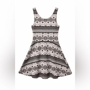 Divided Fit Flare Dress Boho Aztec B/W Stretch Sleeveless Twirl Approved Casual